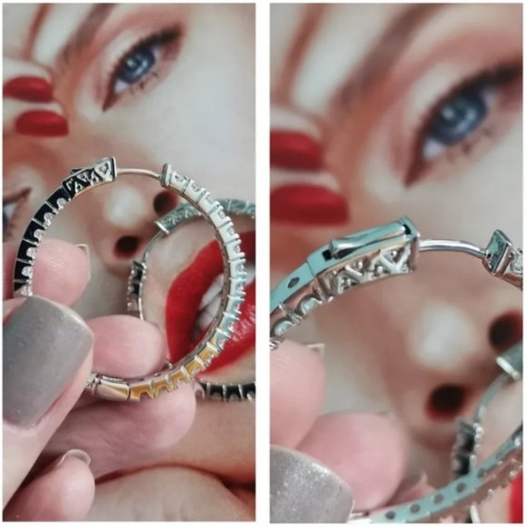 NEW 3 Carat TW Diamond Inside Out Hoop Earrings - Picture 6 of 7